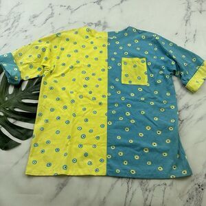 Physical Attraction Womens Vintage 90s Oversize Top Size XXL Yellow Blue Dots
